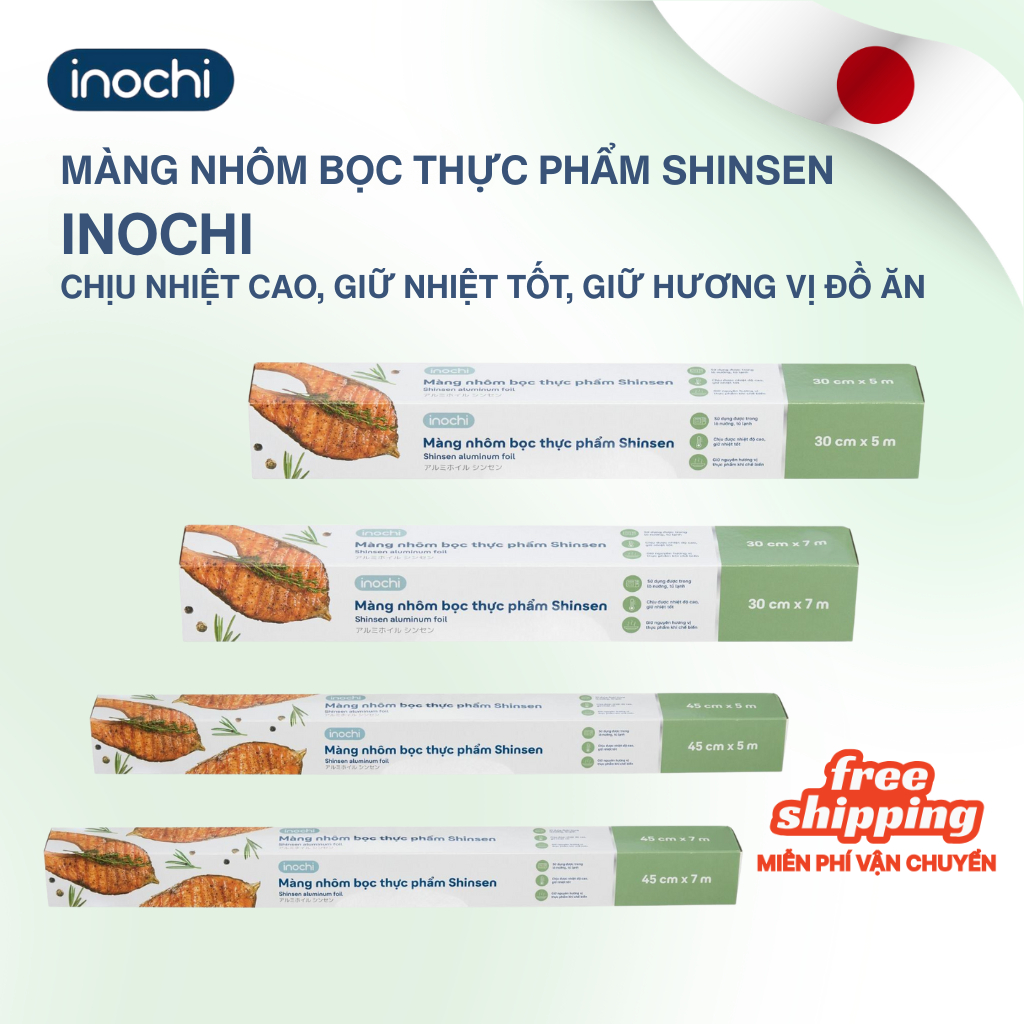 MÀNG NHÔM bọc thực phẩm Shinsen Inochi bọc/nướng/hấp thực phẩm, lưỡi cắt sắc, dùng được với lò nướng