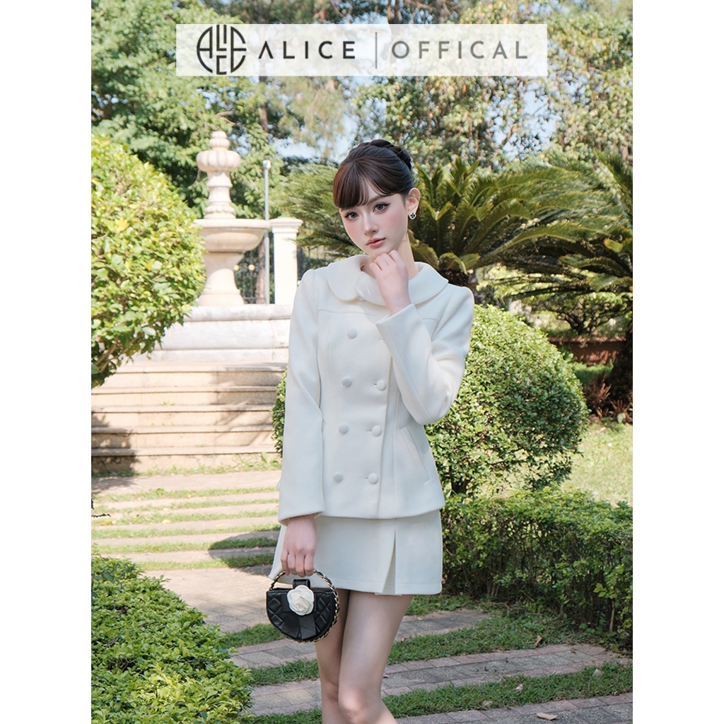 Set Váy Tiểu Thư Alice Chất Dạ Ép Lông Thỏ, Áo Dài Tay Cổ Lệch Vạt Phối Chân Váy Ngắn Chữ A  S1045