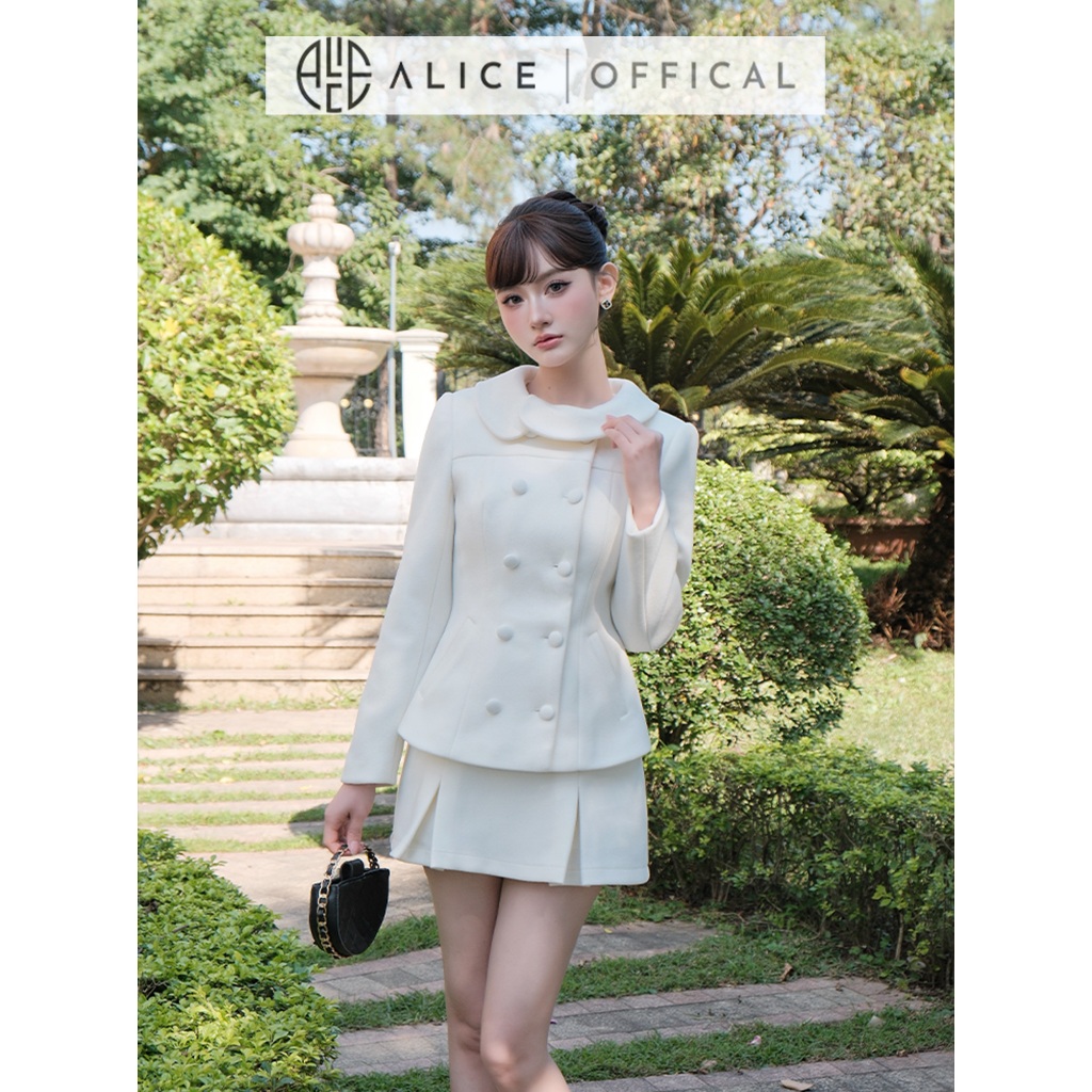 Set Váy Tiểu Thư Alice Chất Dạ Ép Lông Thỏ, Áo Dài Tay Cổ Lệch Vạt Phối Chân Váy Ngắn Chữ A  S1045