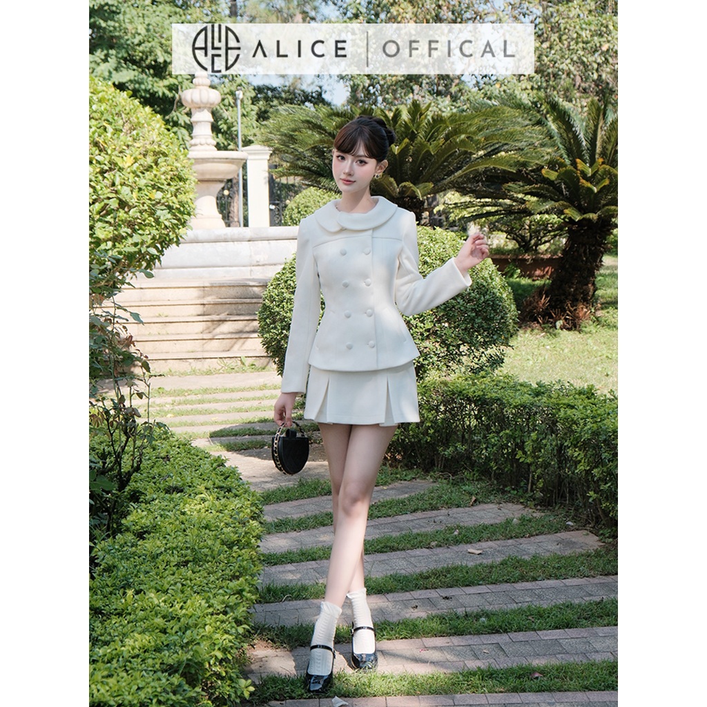 Set Váy Tiểu Thư Alice Chất Dạ Ép Lông Thỏ, Áo Dài Tay Cổ Lệch Vạt Phối Chân Váy Ngắn Chữ A  S1045