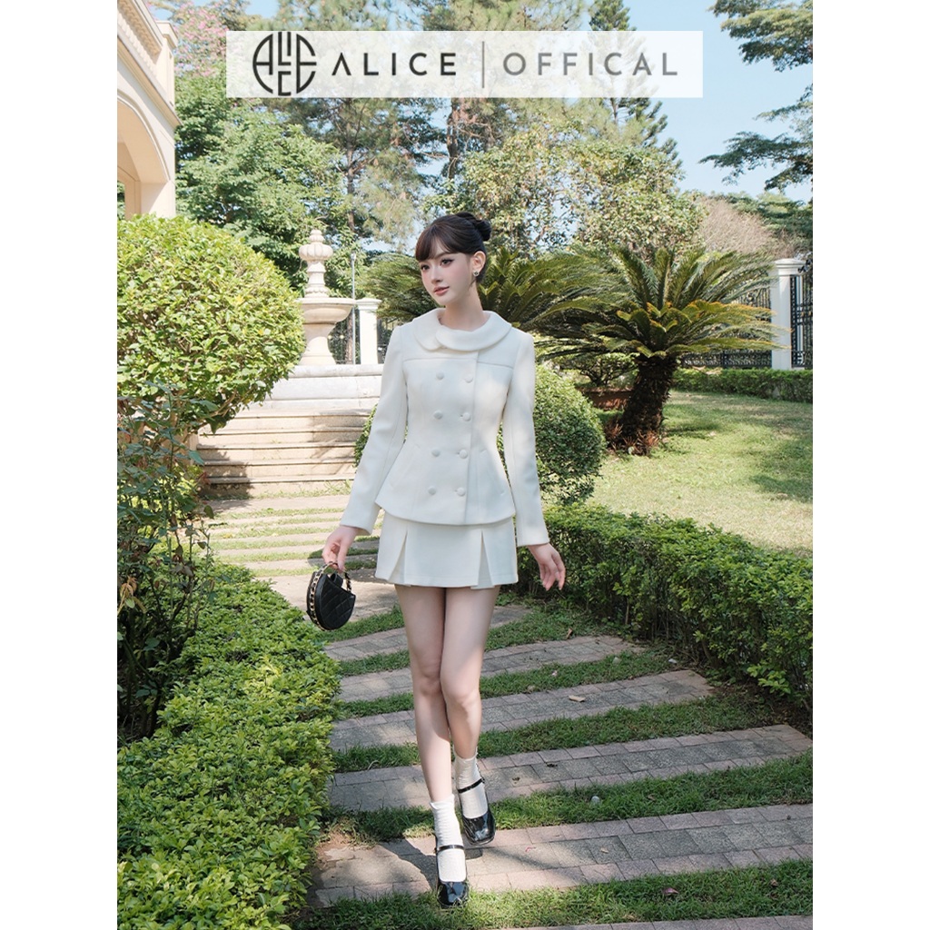 Set Váy Tiểu Thư Alice Chất Dạ Ép Lông Thỏ, Áo Dài Tay Cổ Lệch Vạt Phối Chân Váy Ngắn Chữ A  S1045