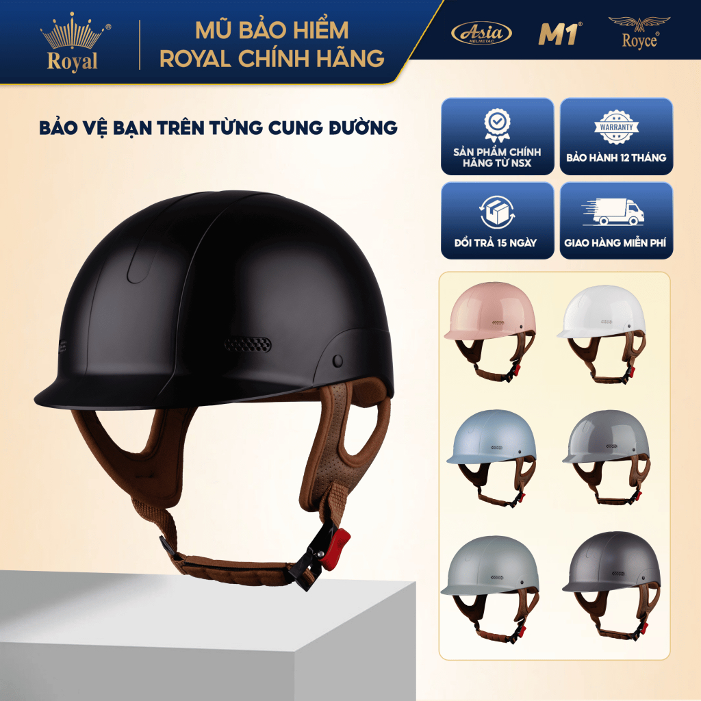 Mũ Bảo Hiểm Nửa Đầu M1 S04 Lưỡi Trai Đi Xe Máy Dành Cho Nam Và Nữ Chính Hãng, Bảo Hành 12 Tháng