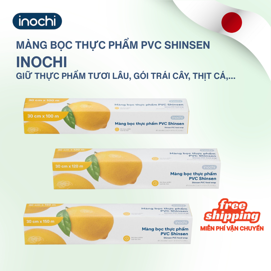 [MỚI] Màng bọc thực phẩm PVC Shinsen Inochi 30*10000/120000/15000cm giữ thịt cá, rau,.. tươi lâu, an toàn nhiệt -70-70*C