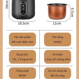 (Xả Kho) Nồi Cơm Điện Mini Chigo 1,2L - Nồi Đa Năng Nấu Cơm, Cháo, Hầm Tiện Lợi Chống Dính 5 Lớp