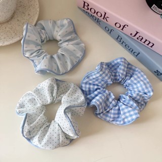Meowu Dây Cột tóc Scrunchies Màu Xanh Nhiều Hoạ Tiết Nơ Caro