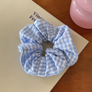 Meowu Dây Cột tóc Scrunchies Màu Xanh Nhiều Hoạ Tiết Nơ Caro