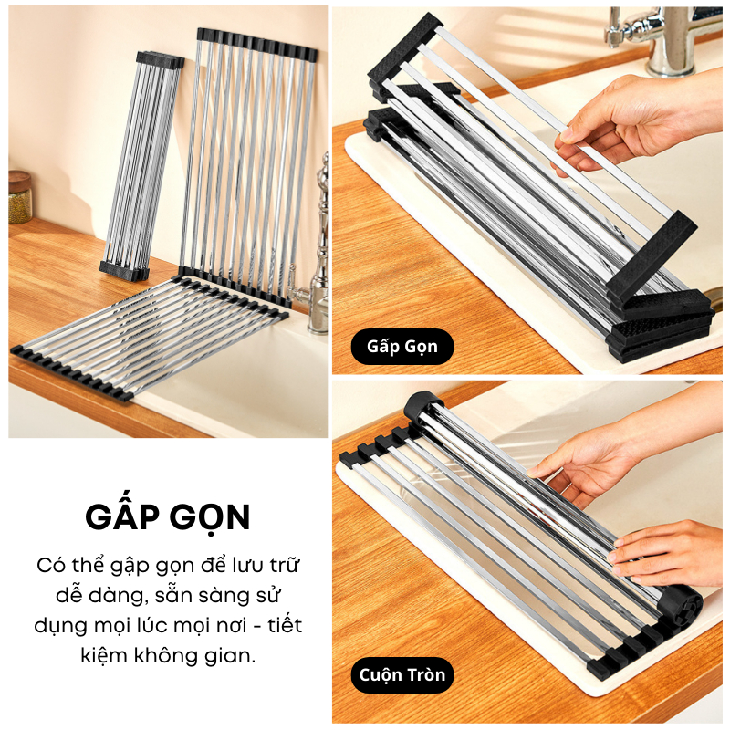 Giá Để Chén Đĩa Inox 304 Gấp Gọn 12 Thanh KOOBEE– Giá Kê Bồn Rửa Chén, Giỏ Phơi Chén Đĩa Nhà Bếp Thoát Nước | 361