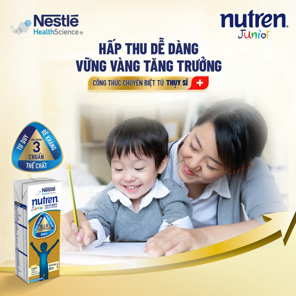 Bộ 4 Lốc 4 Hộp Sữa Pha Sẵn NESTLÉ NUTREN JUNIOR Thụy Sĩ Công Thức BIG Tăng Trưởng 180ML