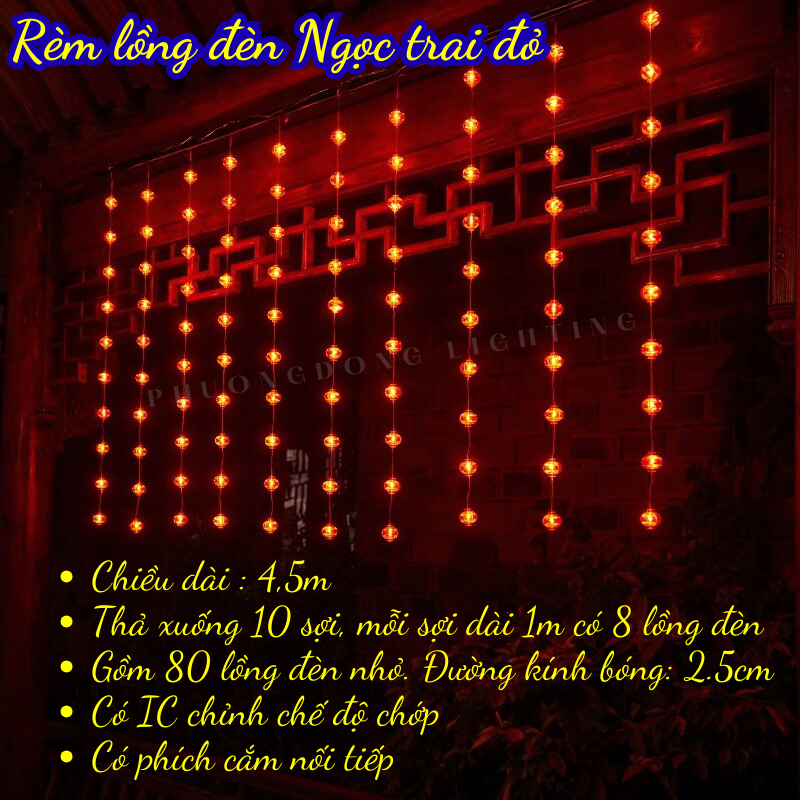 Dây đèn LED rèm Lồng đèn Tròn đỏ Trang trí Lễ Tết