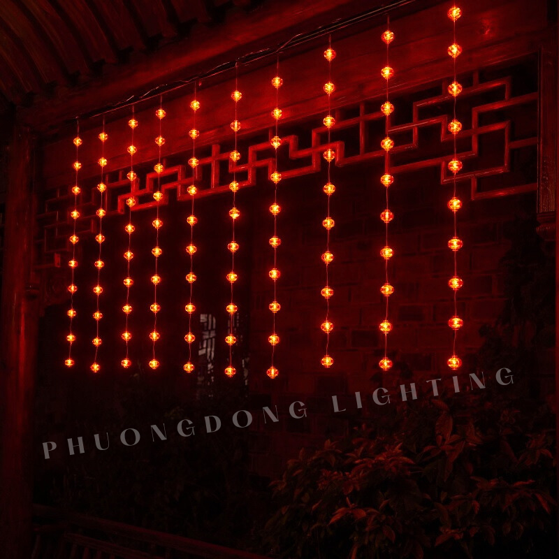 Dây đèn LED rèm Lồng đèn Tròn đỏ Trang trí Lễ Tết