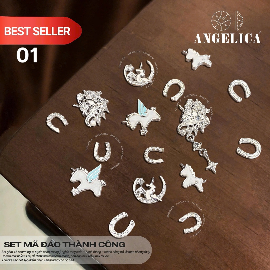 Set Charm Ngựa Phú Quý Đính Đá Cao Cấp ANGELICA Mừng Năm Bính Ngọ 2026 -Trang Trí nail