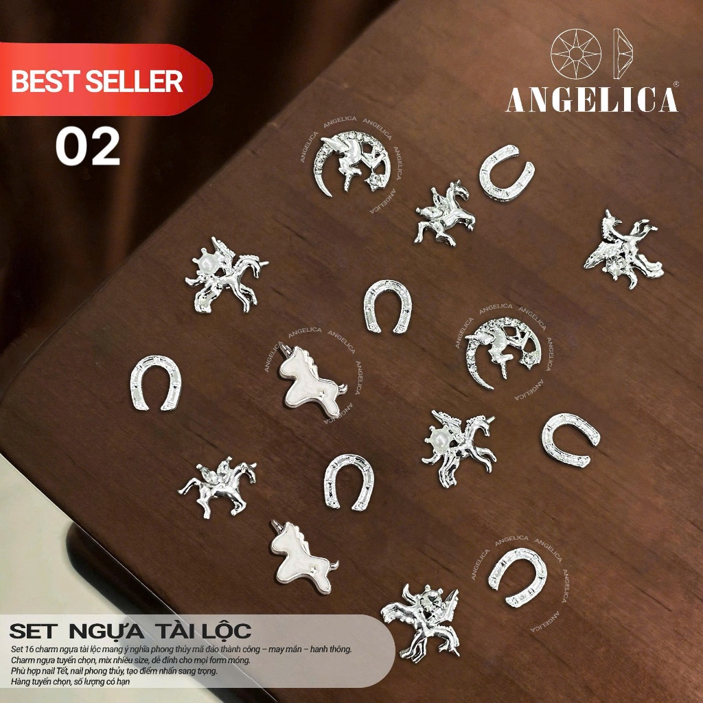 Set Charm Ngựa Phú Quý Đính Đá Cao Cấp ANGELICA Mừng Năm Bính Ngọ 2026 -Trang Trí nail