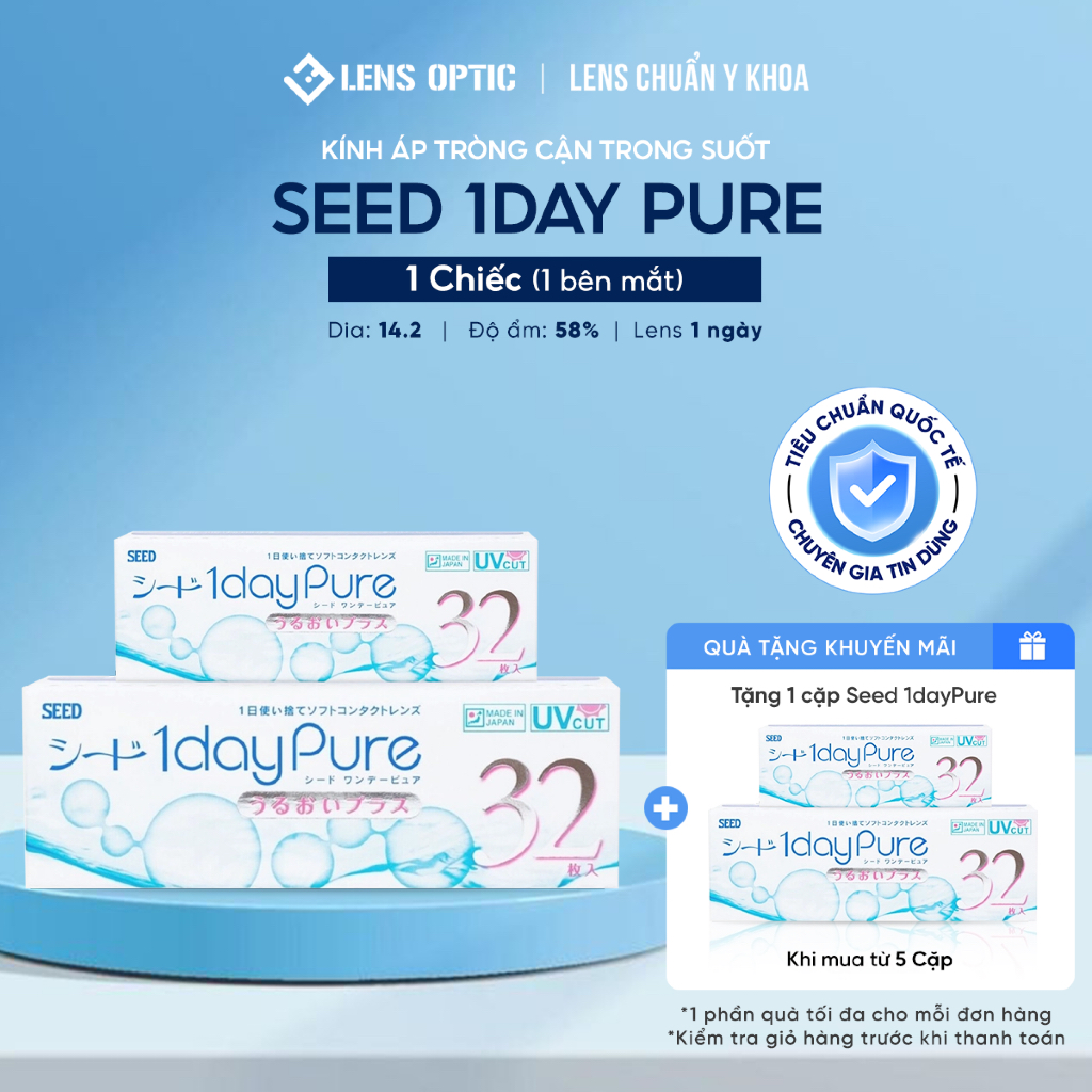 Kính áp tròng SEED 1 ngày không màu, lens SEED 1day Pure trong suốt có độ cận - Lens Optic Hà Nội