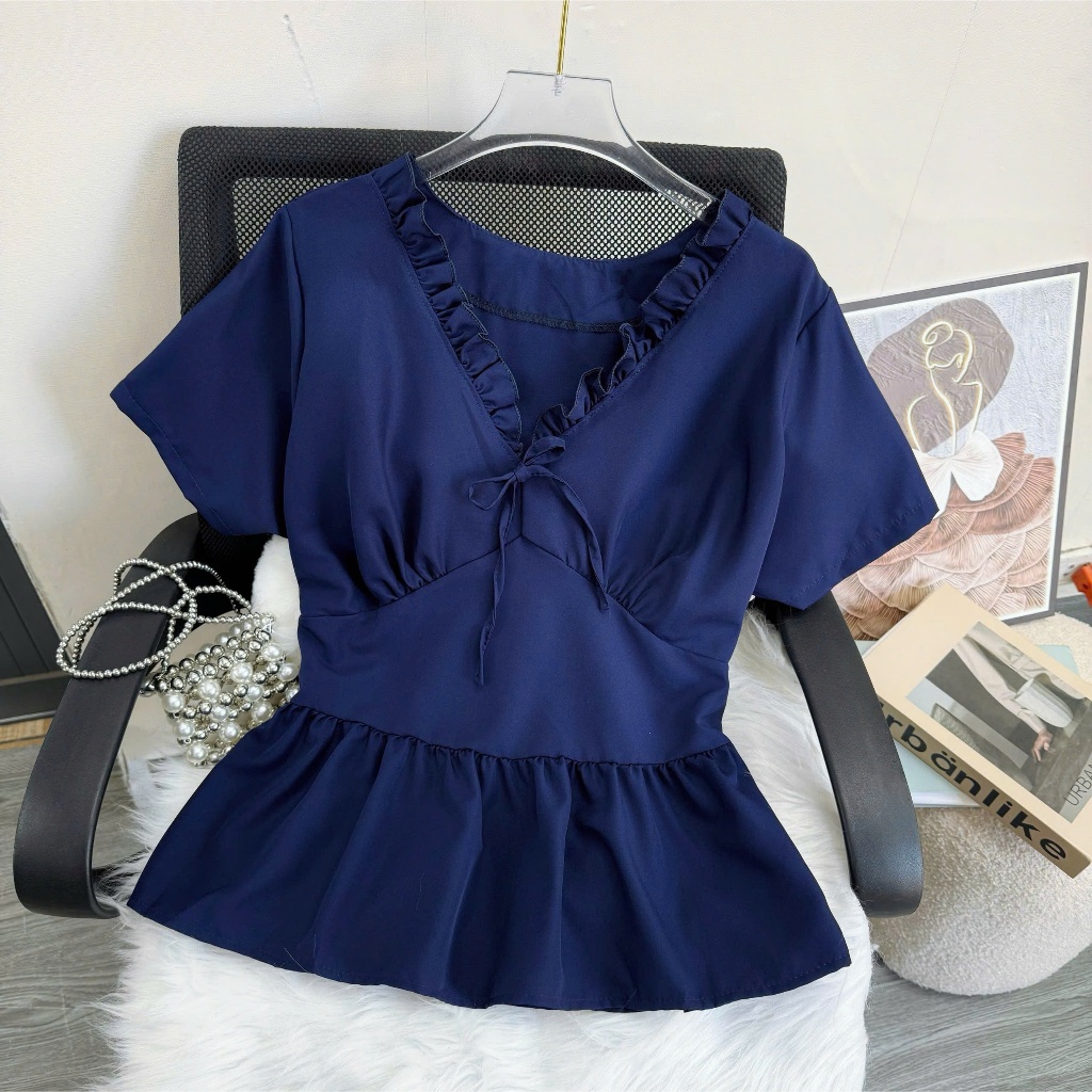 [50-93kg] Áo Kiểu Bigsize Nữ Tay Ngắn Chéo Bèo Thiết Kế Dáng Xòe Phù Hợp Cho Mọi Hoàn Thiện Sang Trọng A315