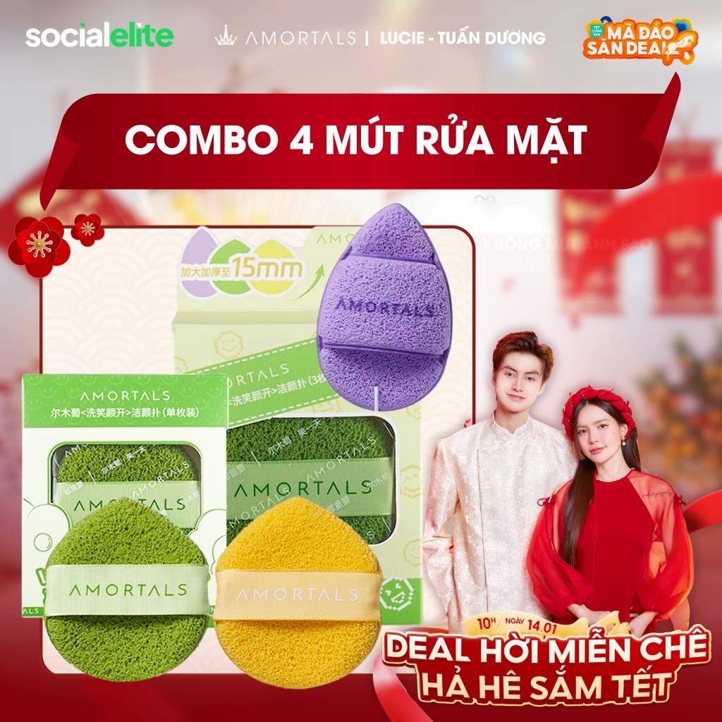Bông Mút Rửa Mặt Bọt Biển AMORTALS Chính Hãng Giọt Nước Làm Sạch Da Mặt, Lau Mặt Nạ Bùn