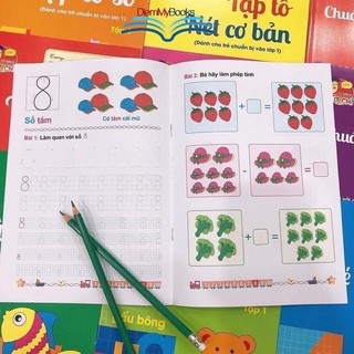 Sách- Bộ 18 Quyển Vở Tập Tô Chữ Luyện Viết Phát Triển IQ Cho Bé Tặng Kèm 2 Bút Chì+ Gọt+ Tẩy