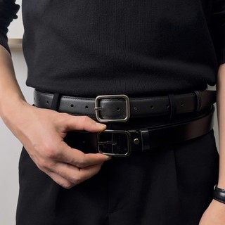 Thắt lưng da thật bản nhỏ 2.8cm mặt chữ nhật dây đen đơn giản basic cho nam kèm đồ bấm lỗ TL30