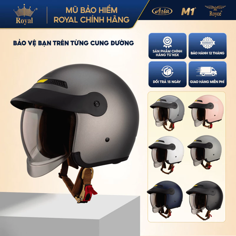 Mũ Bảo Hiểm 3/4 Royal M139 Lux Chính Hãng | Kính Âm Lưỡi Trai Che Nắng, Bh 12 Tháng Hãng Sản Xuất — ảnh 1