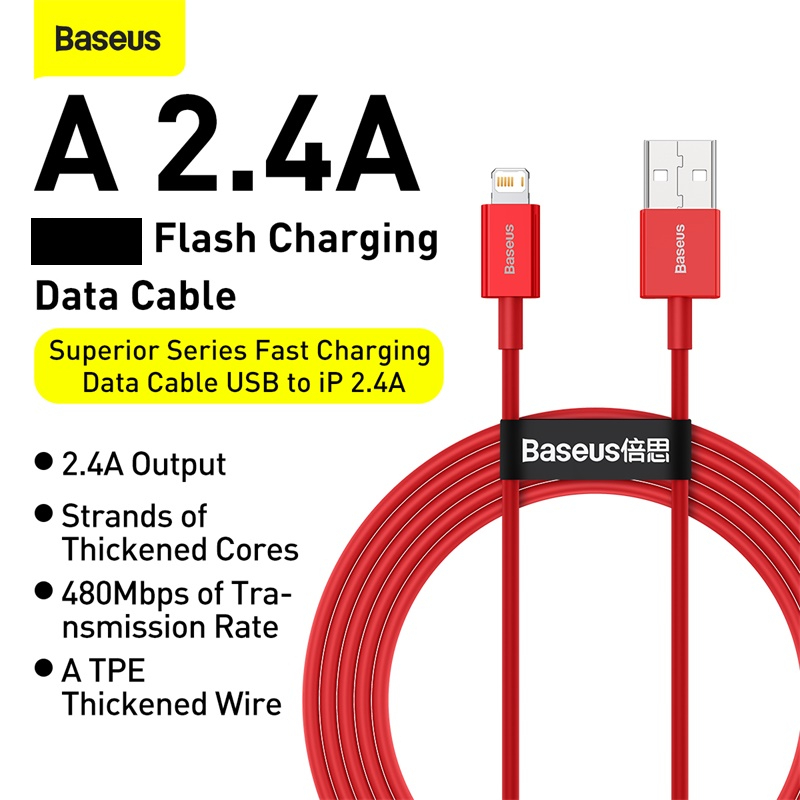 Baseus Ultra-Fast Series 2.4A Fast Charging Cable USB-A to iP Charging Data Cable USB 480Mbps data Transmission