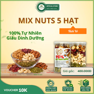 Hạt Dinh Dưỡng Mix 5, Hạnh Nhân, Nhân Bí Xanh, Óc Chó Đỏ - Vàng Hạt Điều Giòn Thơm Hộp 500g Elite