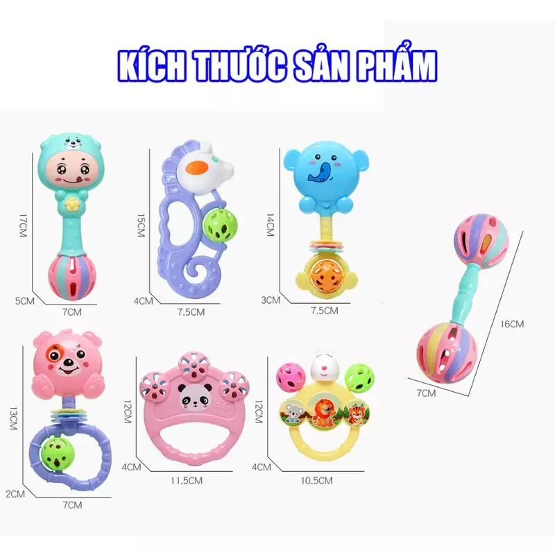 Bộ đồ chơi xúc xắc 7 món có âm thanh vui nhộn kích thích vận động và giác quan cho bé, an toàn cho trẻ