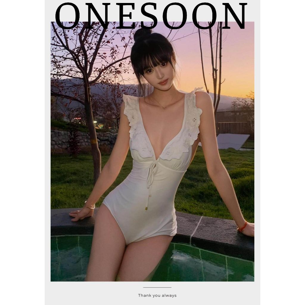 [Sẵn - HỎA TỐC HN] ONESOON Bikini 1 mảnh, bikini liền thân phối bèo cổ V ôm body gợi cảm sexy cho nữ, bộ đồ bơi cao cấp