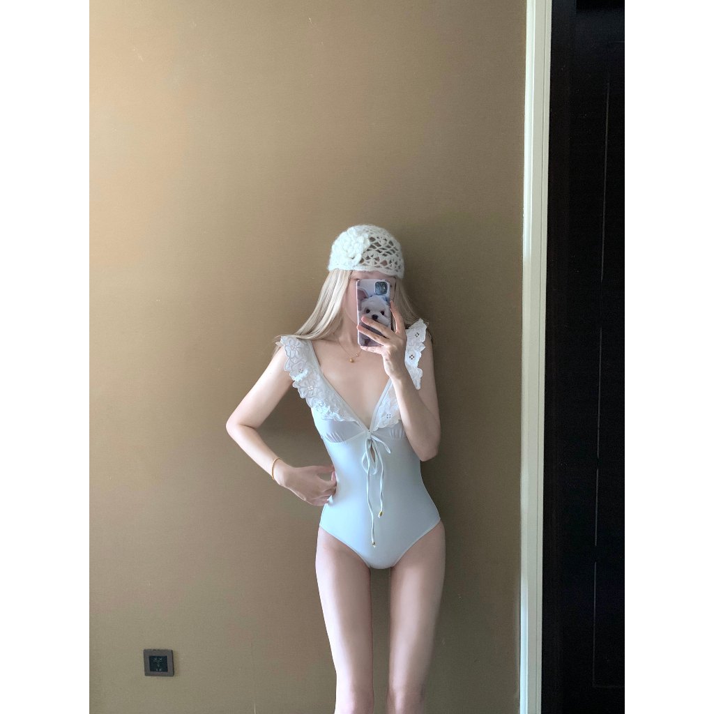 [Sẵn - HỎA TỐC HN] ONESOON Bikini 1 mảnh, bikini liền thân phối bèo cổ V ôm body gợi cảm sexy cho nữ, bộ đồ bơi cao cấp