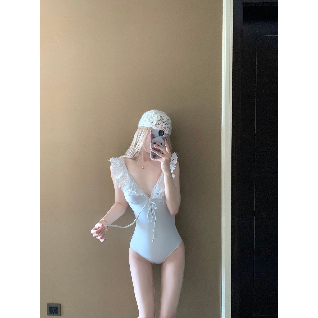 [Sẵn - HỎA TỐC HN] ONESOON Bikini 1 mảnh, bikini liền thân phối bèo cổ V ôm body gợi cảm sexy cho nữ, bộ đồ bơi cao cấp