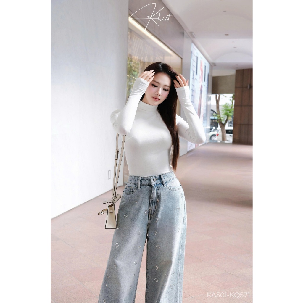 Áo thun cổ lọ tay dài Khiết tone trắng basic thanh lịch, dễ mặc, dễ mix & match KA501 KA501A