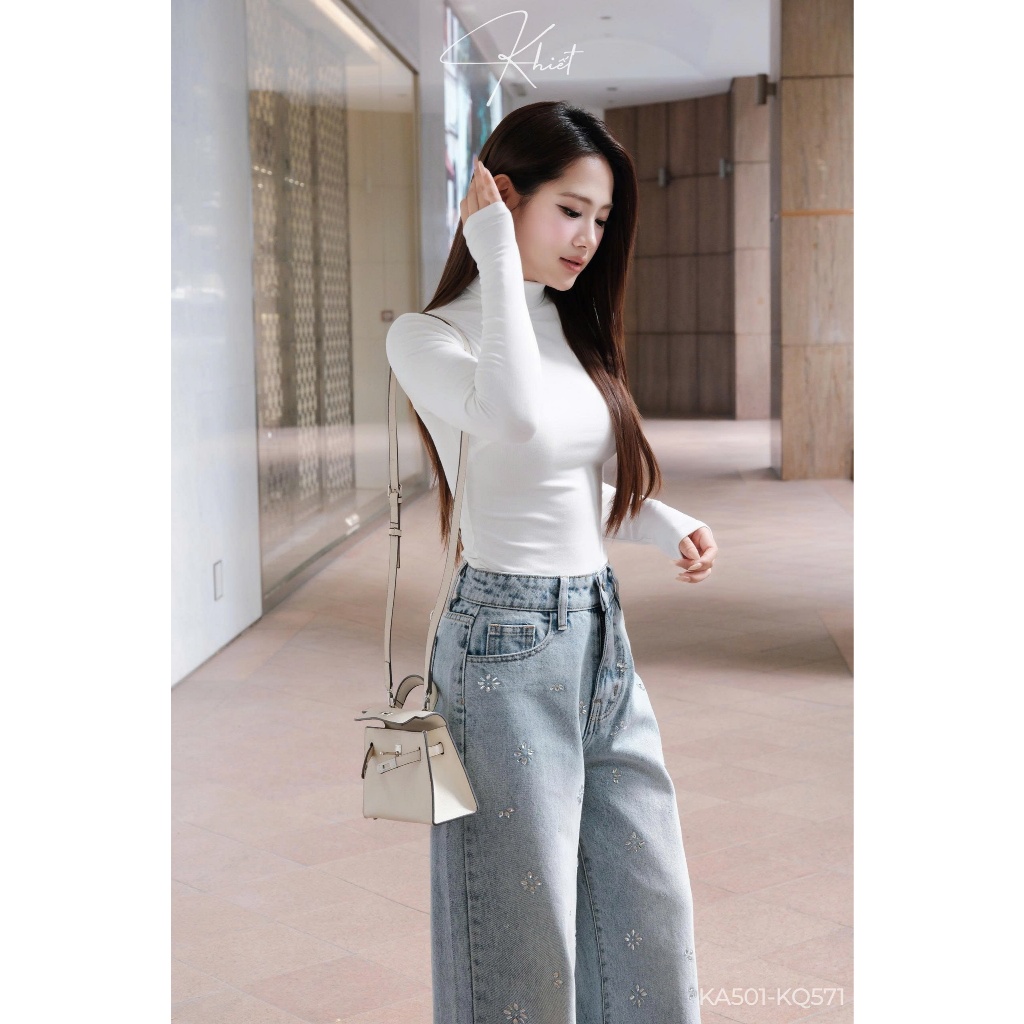 Áo thun cổ lọ tay dài Khiết tone trắng basic thanh lịch, dễ mặc, dễ mix & match KA501 KA501A