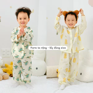 Đồ ngủ trẻ em 7–24kg | Bộ dài tay form rộng, vải Xô Muslin thoáng mát, thấm hút mồ hôi