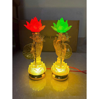 [TẶNG BÓNG LED] Set 2 Đèn Thờ Hoa Sen Lưu Ly Bàn Tay Phật 7 Màu Trang Trí Bàn Thờ Gia Tiên, Đèn Thờ Tượng Tay Phật