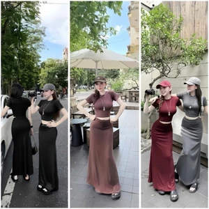 Sét áo croptop + chân váy đuôi cá dáng dài , chất thun Ladong thiết kế trẻ trung thời trang