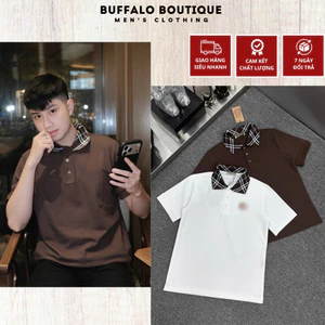 Áo Polo Nam Chất Vải Cotton Gai Cao Cấp - Áo Polo Nam Nữ Basic Phối Bo Cổ Nâu Siêu Đẹp