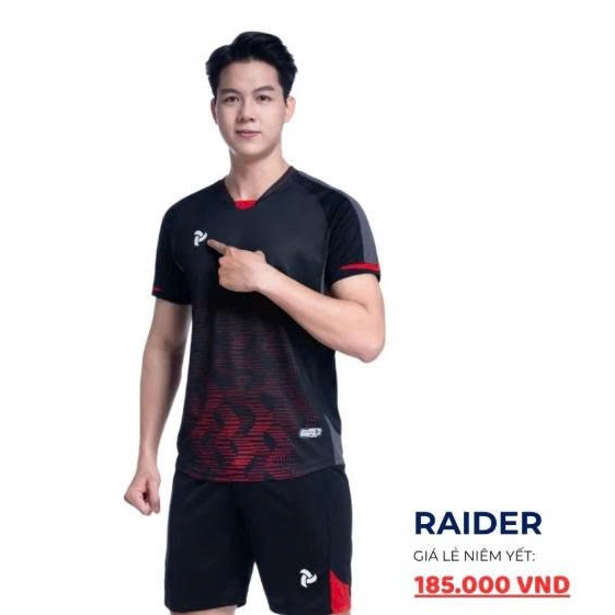 Bộ quần áo bóng đá Raider đen in tên số theo yêu cầu-Áo bóng đá,đồ đá banh chất liệu thun, mè