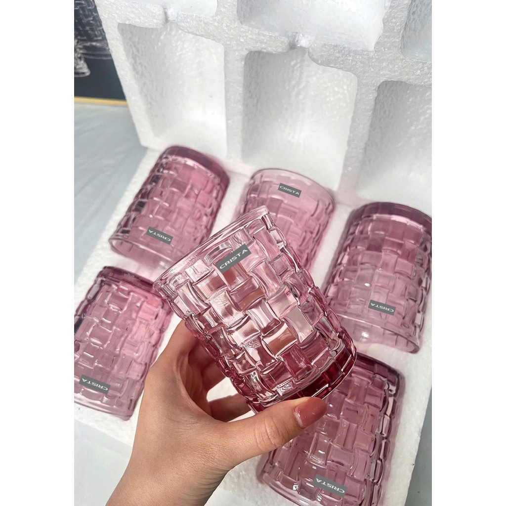 Bộ Cốc Bình Hũ Thủy Tinh Hồng Pastel Crista home  Cao Cấp 280ml 350ml Bình 1L Lọ Hoa Hũ Mứt 3 Chân Decor Bàn Trà