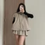 Set 2 Chi Tiết Áo Dạ Cổ Sen Cộc Tay & Chân Váy Ngắn Xếp Ly 86