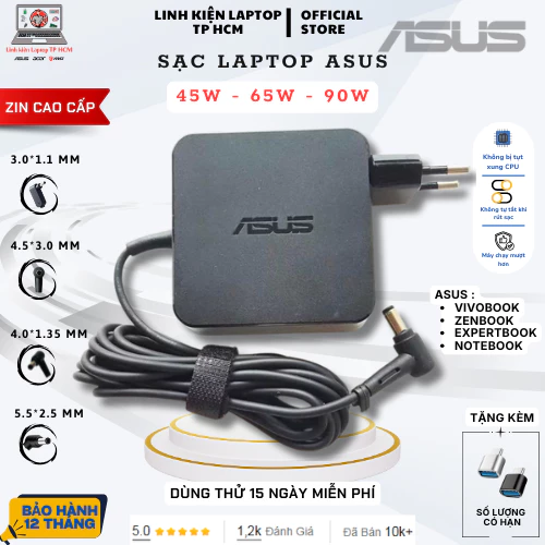 Sạc Laptop Asus, Sạc Asus Vivobook, Sạc Asus Zenbook, Sạc Asus Laptop, Sạc Laptop Asus 45W/65W/90W ZIN NEW - BH 12 THÁNG