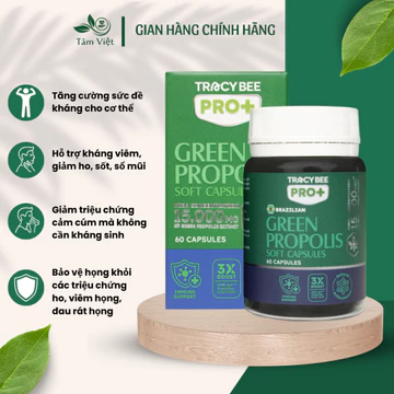Viên uống keo ong xanh Tracybee giúp tăng cường sức đề kháng, hỗ trợ kháng viêm, giảm ho sốt, sổ mũi, hộp 60 viên