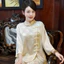 Bộ Đồ Lam Nữ Đi Chùa Nút Ngọc Trai Chất Liệu Vải Lụa Gấm Tay Lỡ Kiểu Dáng Trang Nhã DL005
