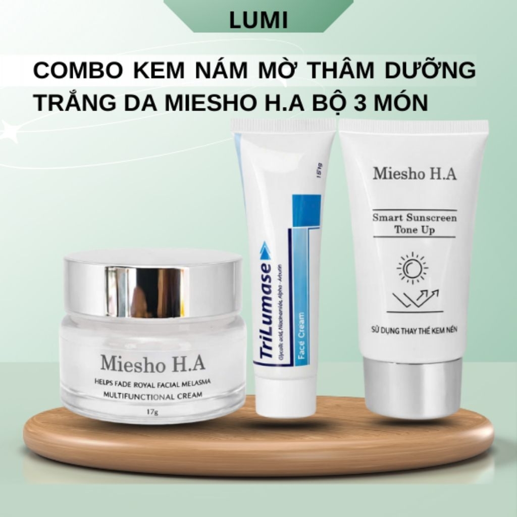 Kem Nám Mờ Thâm Miesho H.A Dưỡng Trắng – Phục Hồi Da, Cấp Ẩm, Chống Lão Hóa Bộ 3 Món