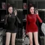 Đầm 2 dây ôm body kèm thun lưới cổ cao nhún tay dài thiết kế trẻ trung thời trang