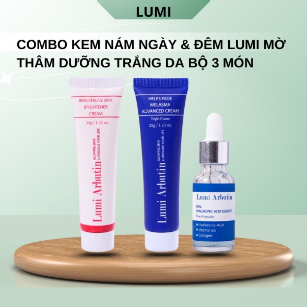 Kem Nám Mờ Thâm Ngày Đêm Lumi Arbutin Mờ Thâm Nám Dưỡng Sáng Da Tự Nhiên Bộ 3 Món