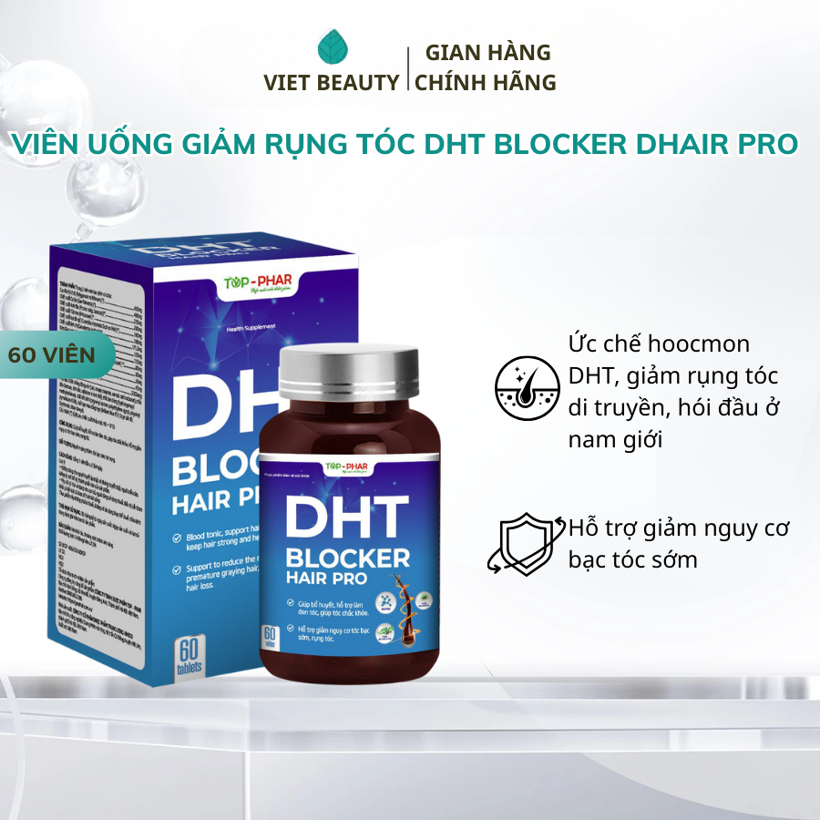 Viên uống DHT Blocker Hair Pro giúp giảm rụng tóc, hỗ trợ mọc tóc, giảm tình trạng bạc tóc sớm bản nâng cấp 2025