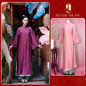 Áo Dài Cách tân Voan tơ 4 TÀ Dáng Suông phối màu Cao Cấp Cổ 2p Đính đá - ÁO DÀI HÀ MY
