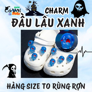 Charm gắn dép : Đầu lâu xanh- Charm độc lạ 3D size to