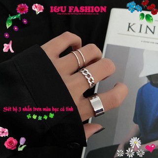 Bộ Set Nhẫn Mix 3 Chiếc UNISEX Nam Nữ Basic Cá Tính Điều Chỉnh Kích Cỡ Thời Trang Tối Giản Màu Bạc Trang Sức I&U NA-15