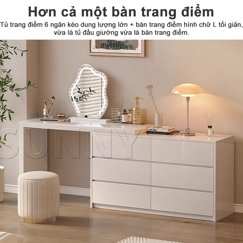 Sunny Bàn Trang Điểm Kết Hợp Tủ Ngăn Kéo 2 trong 1 Thiết Kế Đa Năng 6 Ngăn Lưu Trữ Rộng Rãi