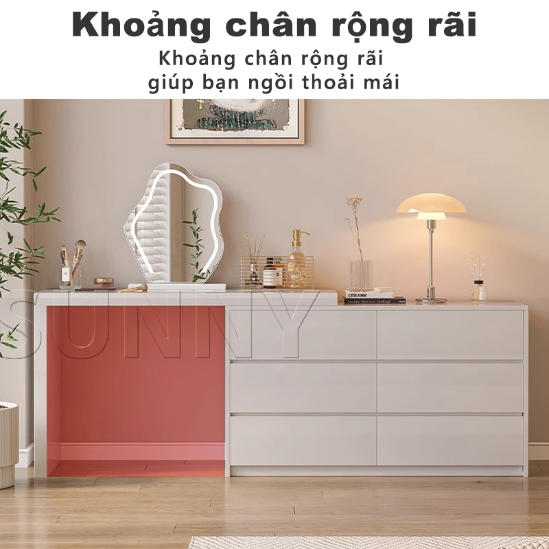 Sunny Bàn Trang Điểm Kết Hợp Tủ Ngăn Kéo 2 trong 1 Thiết Kế Đa Năng 6 Ngăn Lưu Trữ Rộng Rãi