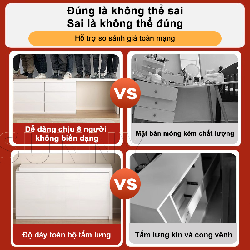 Sunny Bàn Trang Điểm Kết Hợp Tủ Ngăn Kéo 2 trong 1 Thiết Kế Đa Năng 6 Ngăn Lưu Trữ Rộng Rãi